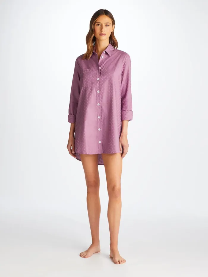 Sleep Shirts Women Derek Rose Nightshirt Kate 10 Cotton Jacquard Purple