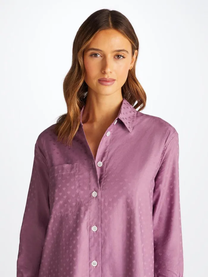 Sleep Shirts Women Derek Rose Nightshirt Kate 10 Cotton Jacquard Purple