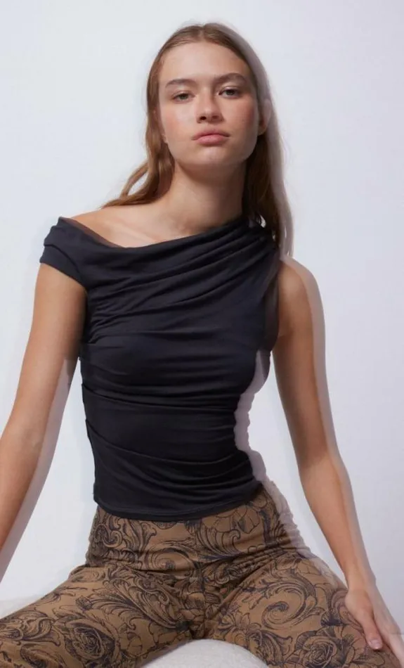 Sleeveless Shop Bec Bridge Serene Top Charcoal