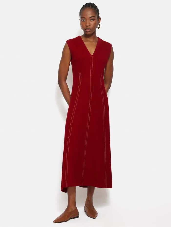 Sleeveless Stitched Dress Red Women Jigsaw Dresses and Jumpsuits