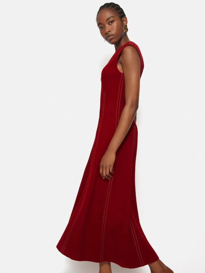 Sleeveless Stitched Dress Red Women Jigsaw Dresses and Jumpsuits
