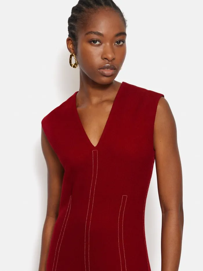 Sleeveless Stitched Dress Red Women Jigsaw Dresses and Jumpsuits