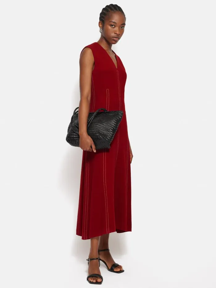 Sleeveless Stitched Dress Red Women Jigsaw Dresses and Jumpsuits