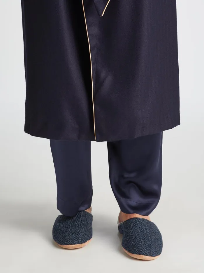 Slippers MenSlippers Derek Rose Mule Slippers Douglas 2 Harris Tweed Sheepskin Navy