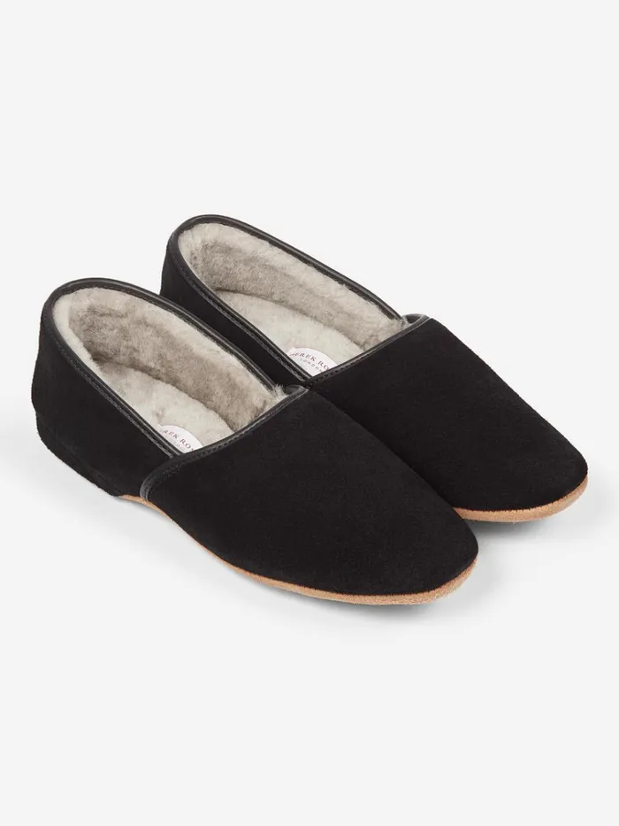 Slippers MenSlippers Derek Rose Slippers Crawford Suede Sheepskin Black