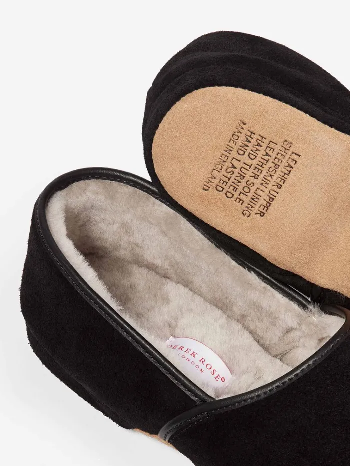 Slippers MenSlippers Derek Rose Slippers Crawford Suede Sheepskin Black