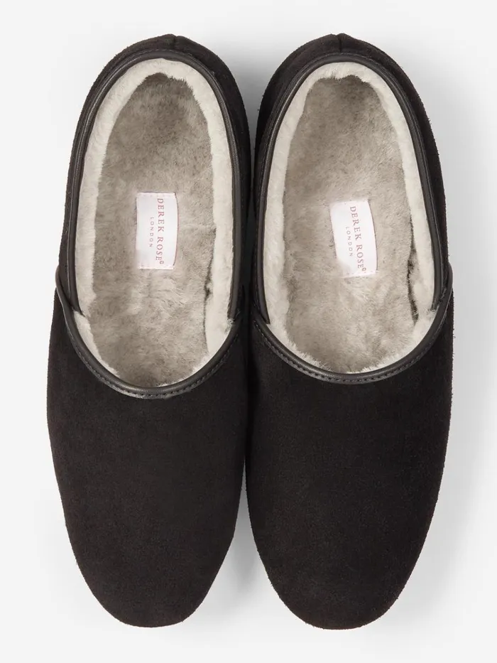 Slippers MenSlippers Derek Rose Slippers Crawford Suede Sheepskin Black
