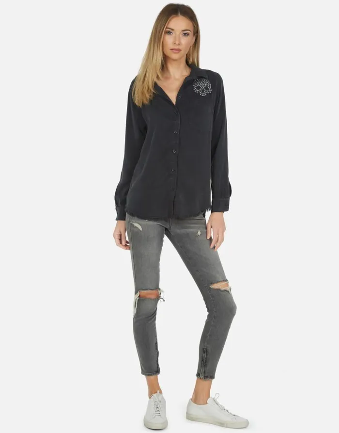 Sloane Nailhead Skull Onyx Women Lauren Moshi Long Sleeve