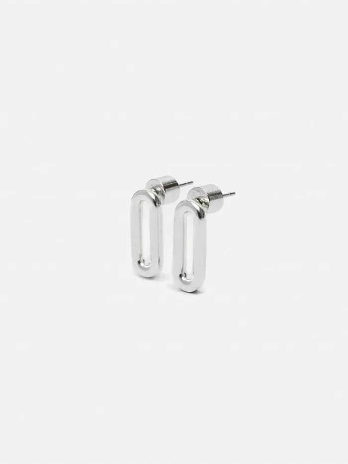 Small Link Stud Earrings Silver Women Jigsaw Jewellery