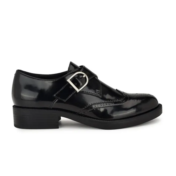 Smythe Monk Strap Loafers Black Patent Women Nine West Flats