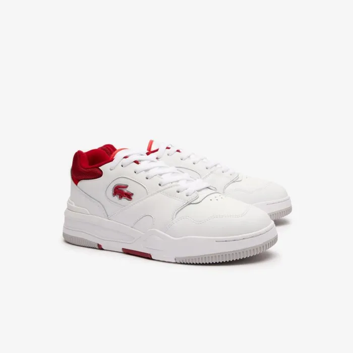 Sneakers Men Lacoste Men039s Lineshot Contrasted Collar Leather Sneakers White Red 286