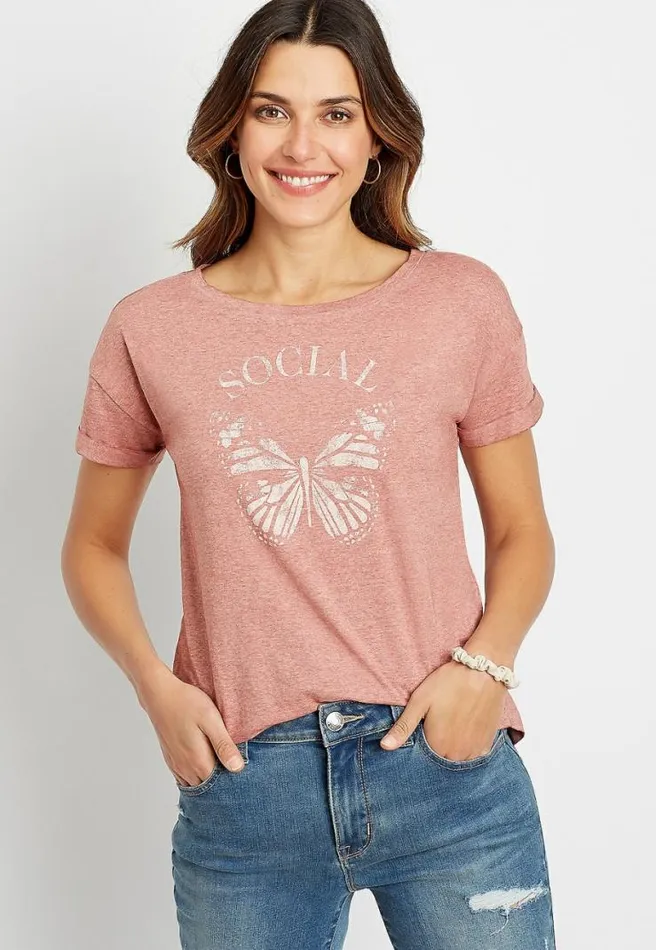 Social Butterfly Graphic Tee Women Maurices Tops