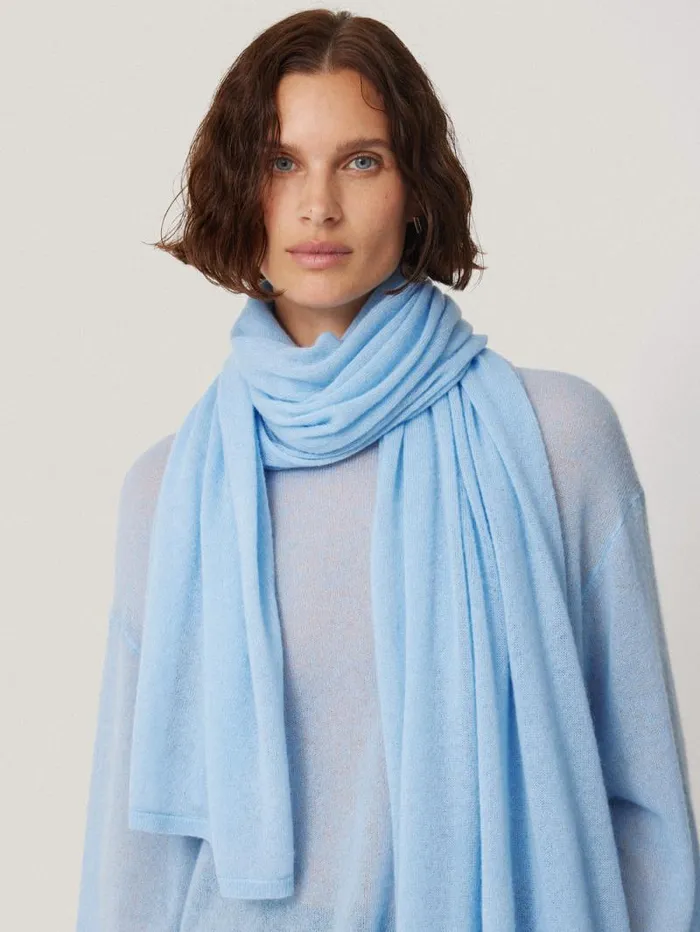 Soft Gauzy Knit Scarf Blue Women Jigsaw Ponchos and Scarves