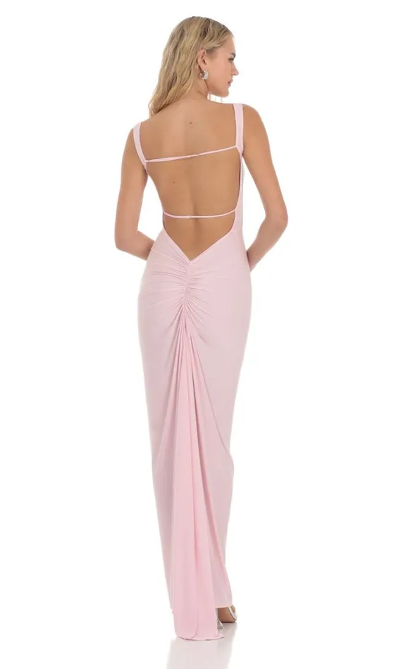 Square Neck Open Back Maxi Dress Pink Women LUCY IN THE SKY Maxi Dresses