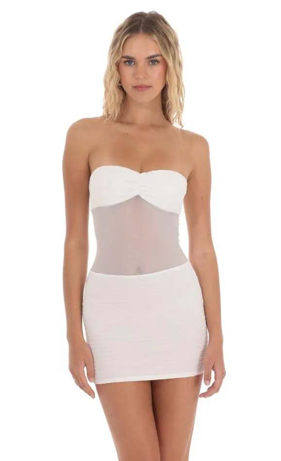 Strapless Mesh Cutout Dress White Women LUCY IN THE SKY Mini Dresses