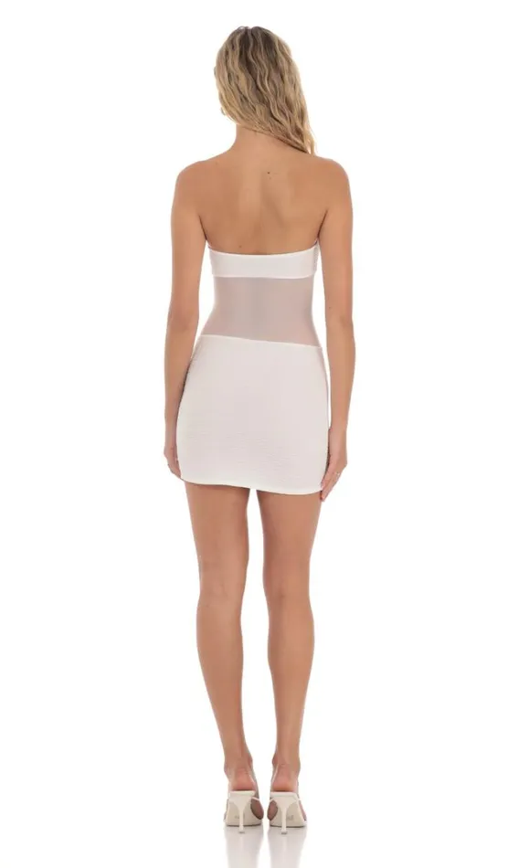 Strapless Mesh Cutout Dress White Women LUCY IN THE SKY Mini Dresses