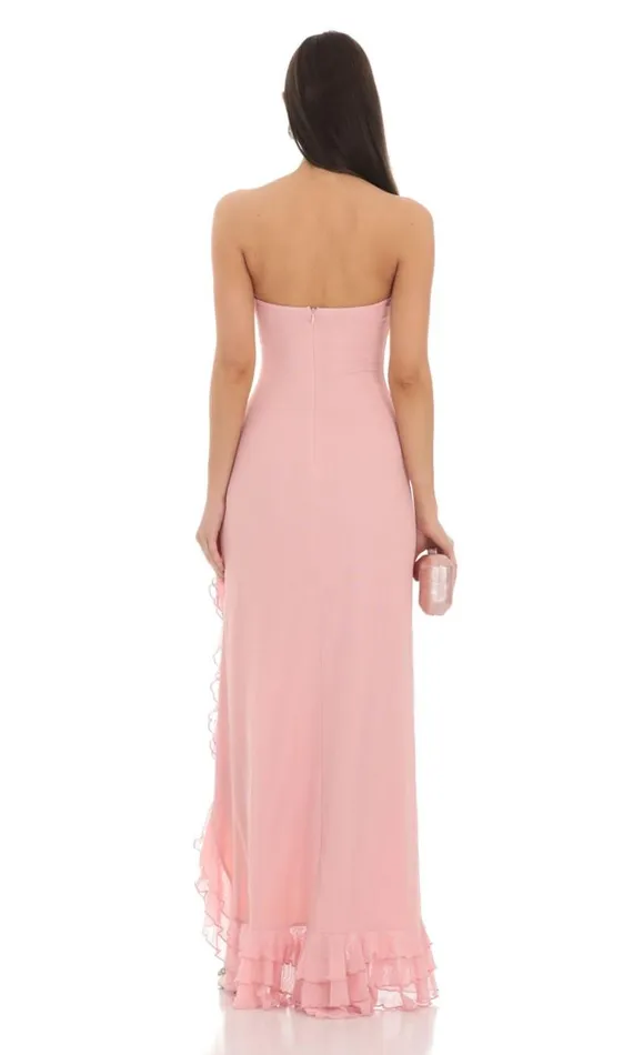 Strapless Mesh Ruffle Maxi Dress Pink Women LUCY IN THE SKY Maxi Dresses Strapless Mesh Ruffle Maxi Dress Pink Women LUCY IN THE SKY Maxi Dresses