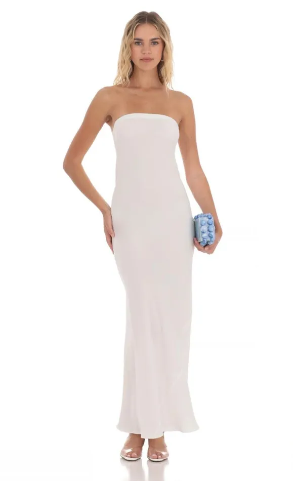 Strapless Straight Maxi Dress White Women LUCY IN THE SKY Maxi Dresses