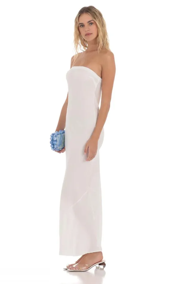 Strapless Straight Maxi Dress White Women LUCY IN THE SKY Maxi Dresses Strapless Straight Maxi Dress White Women LUCY IN THE SKY Maxi Dresses