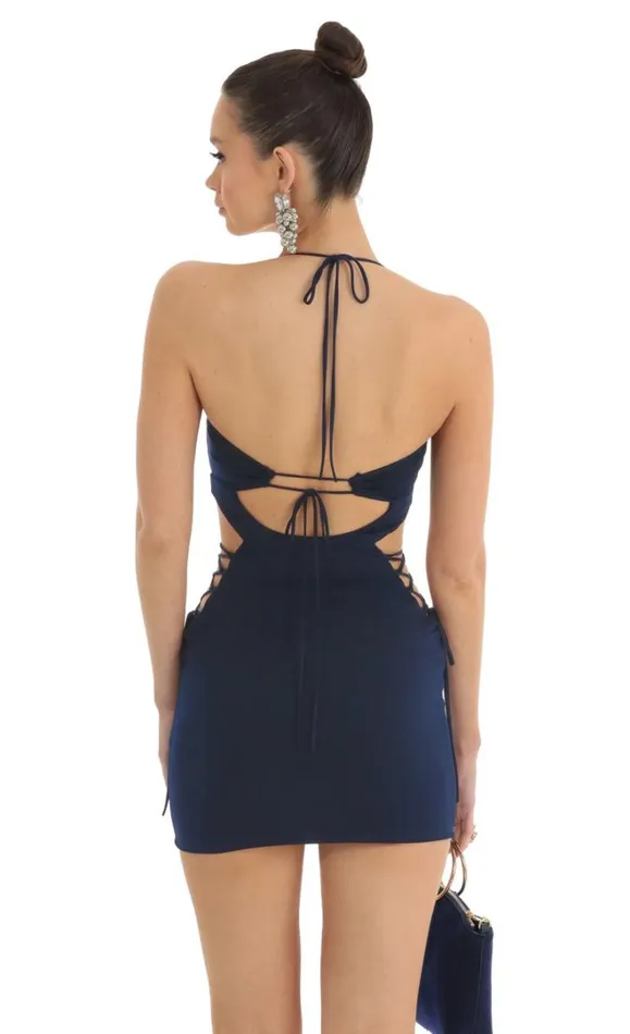 Strappy Cutout Bodycon Dress Navy Women LUCY IN THE SKY Mini Dresses Strappy Cutout Bodycon Dress Navy Women LUCY IN THE SKY Mini Dresses
