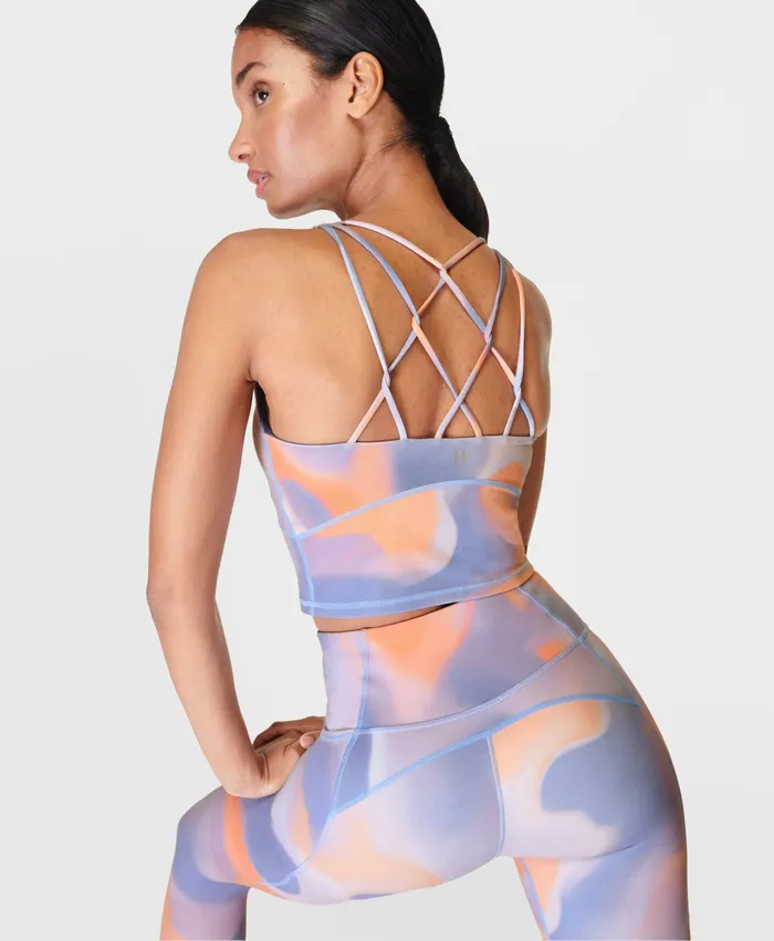 Super Soft Crop Strappy Back Gym Vest Orange Cloud Print Women Vest Tops Sweaty Betty