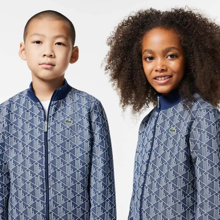 Sweaters and Sweatshirts Kids Lacoste Kids039 ZipUp Monogram Sweatshirt Navy Blue White Qie