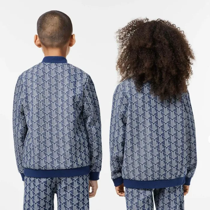 Sweaters and Sweatshirts Kids Lacoste Kids039 ZipUp Monogram Sweatshirt Navy Blue White Qie