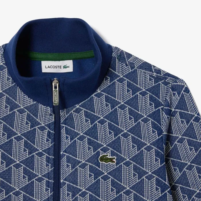 Sweaters and Sweatshirts Kids Lacoste Kids039 ZipUp Monogram Sweatshirt Navy Blue White Qie