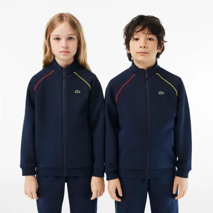 Sweaters and Sweatshirts Kids Lacoste Kids039 ZipUp Sweatshirt Navy Blue White Qrn