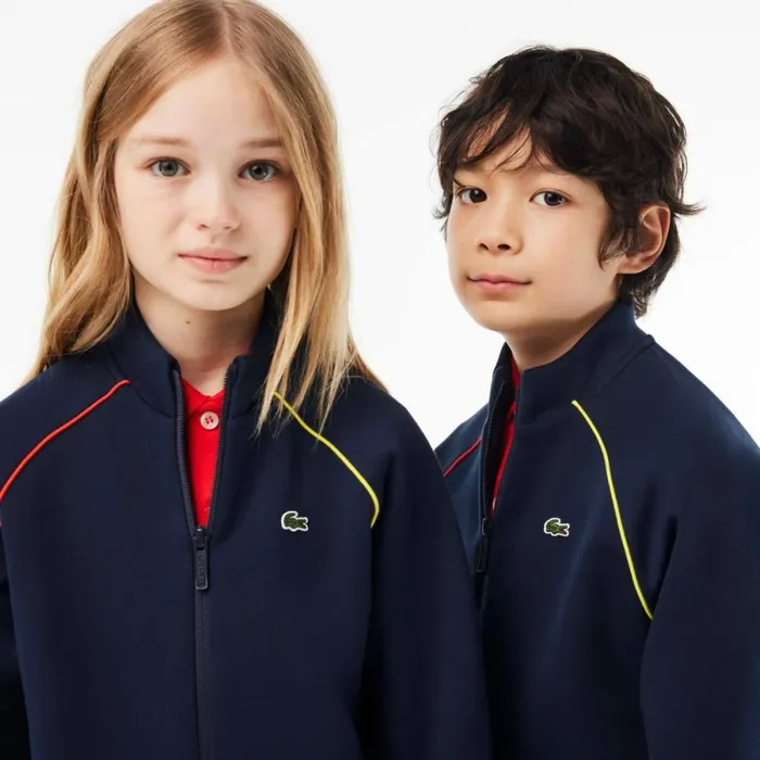 Sweaters and Sweatshirts Kids Lacoste Kids039 ZipUp Sweatshirt Navy Blue White Qrn