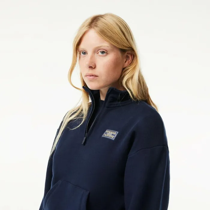 Sweaters and Sweatshirts Women Lacoste High Neck Zipped Fleece Jogger Sweatshirt Navy Blue 166