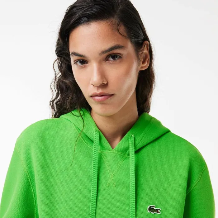 Sweaters and Sweatshirts Women Lacoste Women039s Relaxed Fit Double Face Piqu Hoodie Sorrel Green Ixu