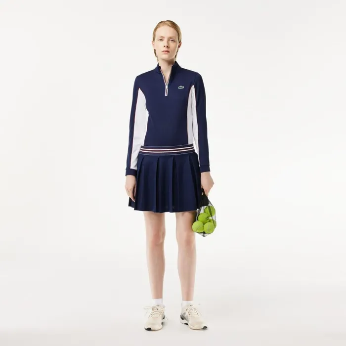 Sweaters and Sweatshirts Women Lacoste Women039s Slim Fit QuarterZip Sweatshirt Navy Blue White H6b