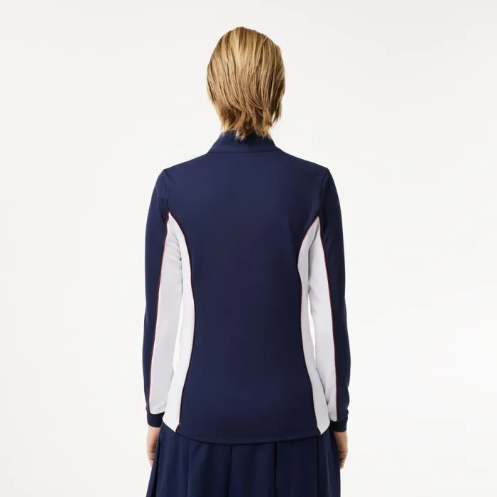 Sweaters and Sweatshirts Women Lacoste Women039s Slim Fit QuarterZip Sweatshirt Navy Blue White H6b