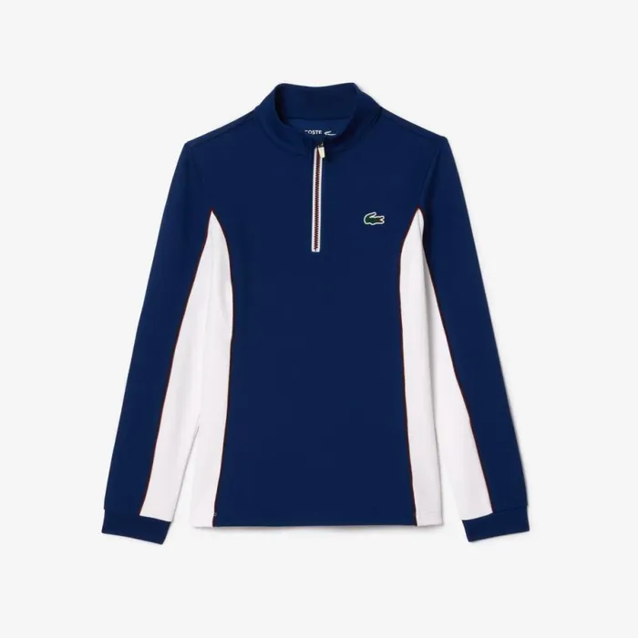 Sweaters and Sweatshirts Women Lacoste Women039s Slim Fit QuarterZip Sweatshirt Navy Blue White H6b
