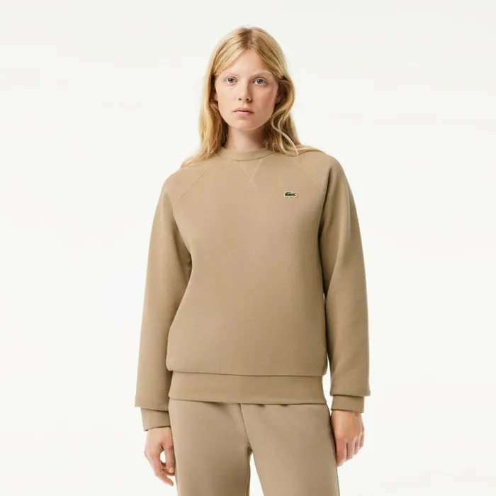 Sweaters and Sweatshirts Women Lacoste Womens Crew Neck Piqu Sweatshirt Beige Cb8
