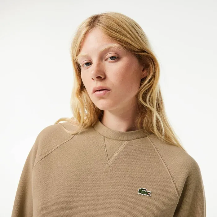 Sweaters and Sweatshirts Women Lacoste Womens Crew Neck Piqu Sweatshirt Beige Cb8