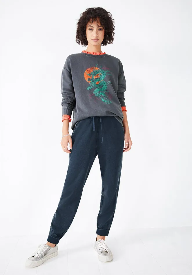 Sweatshirts and Hoodies Women Hush Dragon Sun Oversized Sweatshirt Washed Black