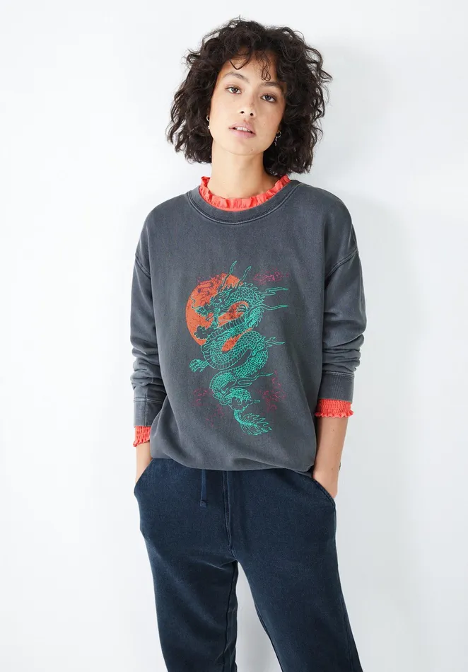 Sweatshirts and Hoodies Women Hush Dragon Sun Oversized Sweatshirt Washed Black