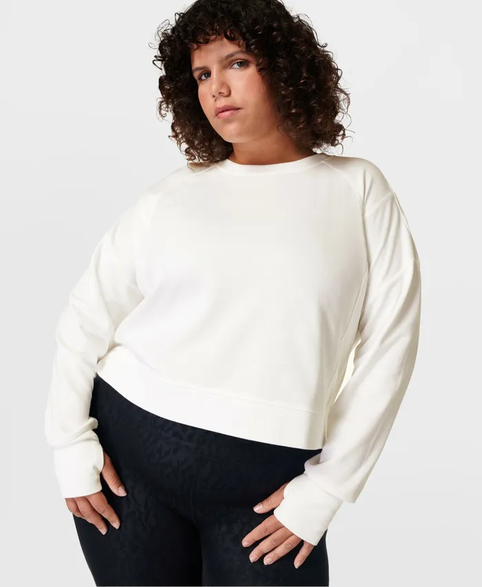 Sweaty Betty After Class Crop Sweatshirt Lily White Women Jumpers Hoodies