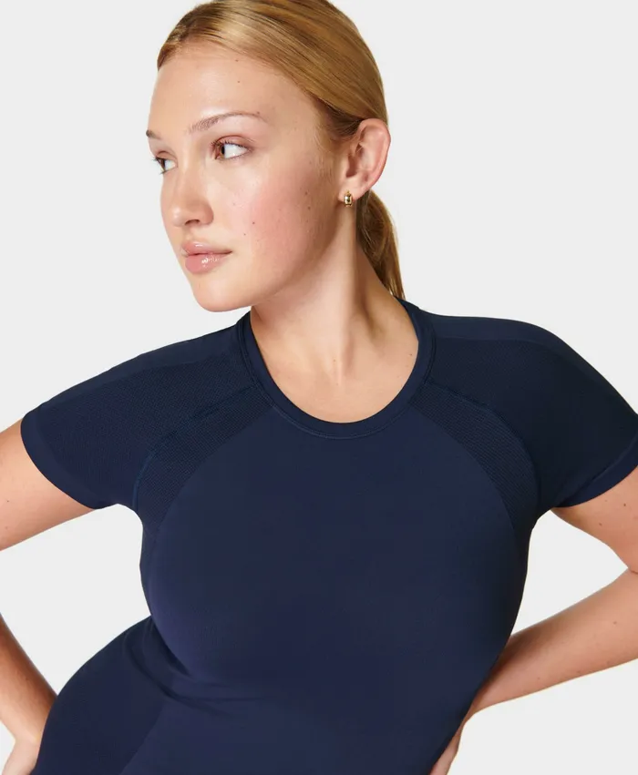 Sweaty Betty Athlete Seamless Gym TShirt Navy Blue Women TShirts
