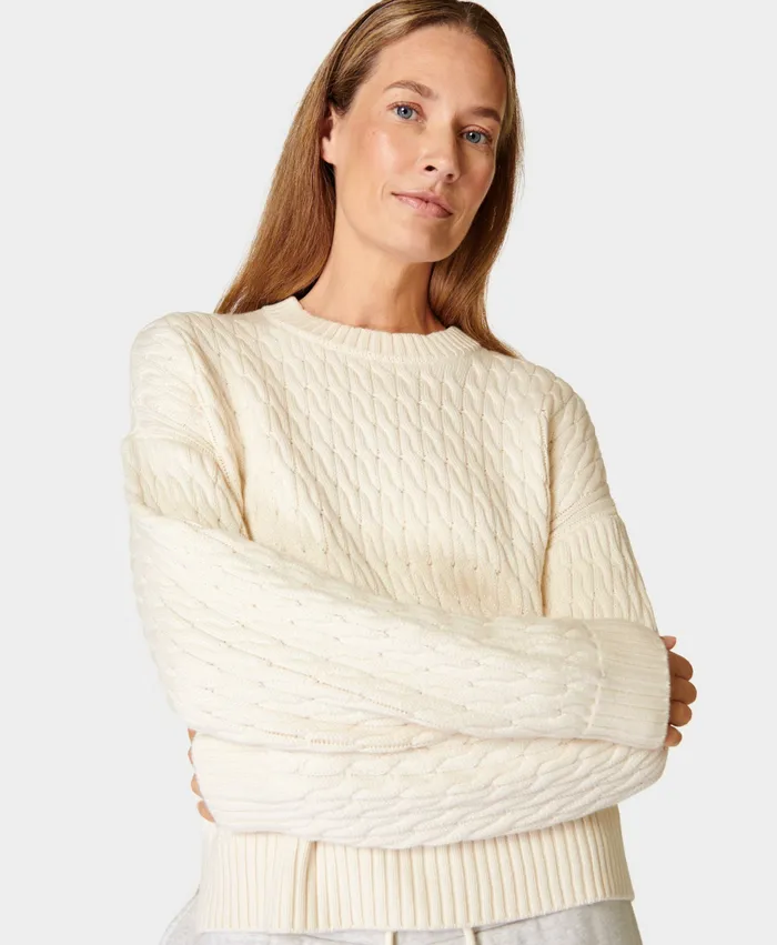 Sweaty Betty Classic Cable Jumper Studio White Women Knitwear