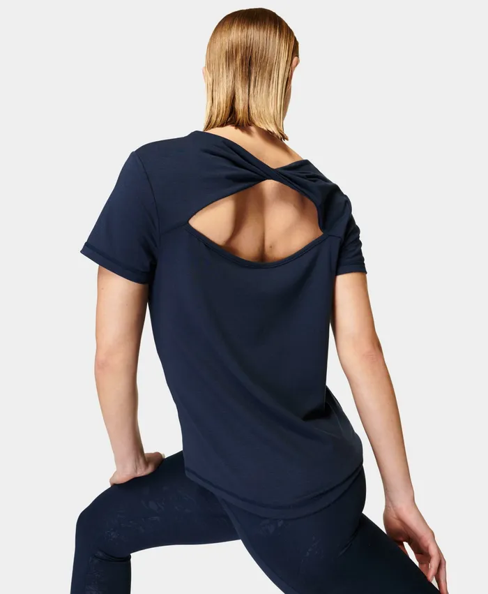 Sweaty Betty TShirts Women Twist Yoga TShirt Navy Blue