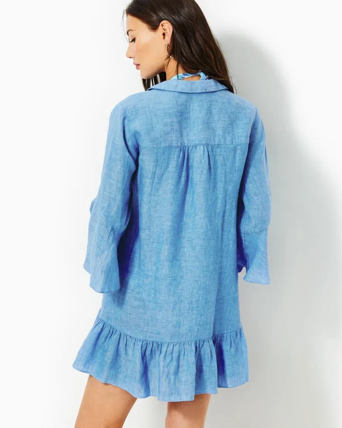 Swim Women Lilly Pulitzer Linley Collared CoverUp Beckon Blue X Sea Salt Blue