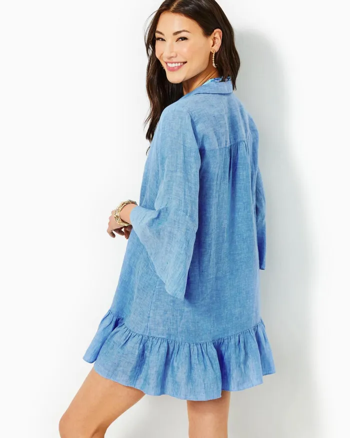 Swim Women Lilly Pulitzer Linley Collared CoverUp Beckon Blue X Sea Salt Blue
