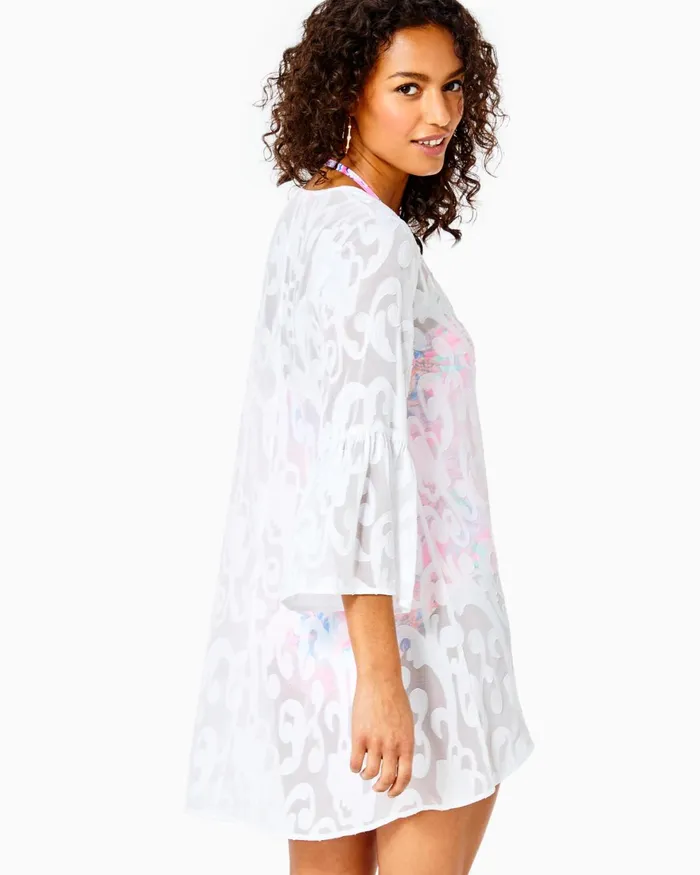 Swim Women Lilly Pulitzer Motley Open CoverUp Resort White Poly Crepe Swirl Clip
