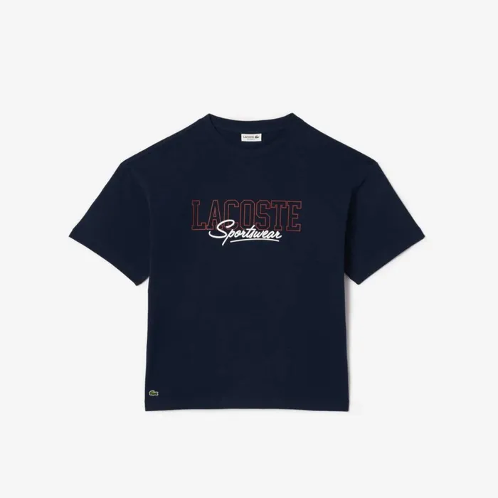TShirts and Tops Kids Lacoste Kids039 Relaxed Fit Printed Cotton TShirt Navy Blue 166