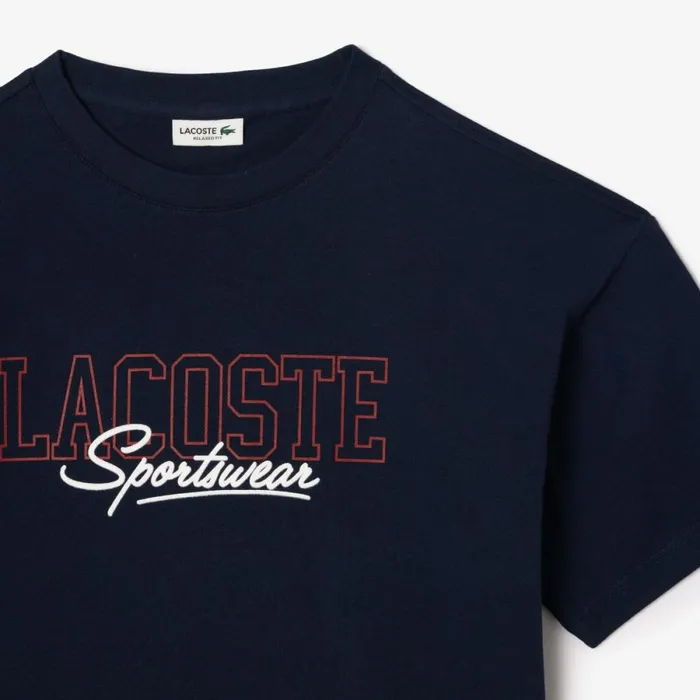 TShirts and Tops Kids Lacoste Kids039 Relaxed Fit Printed Cotton TShirt Navy Blue 166