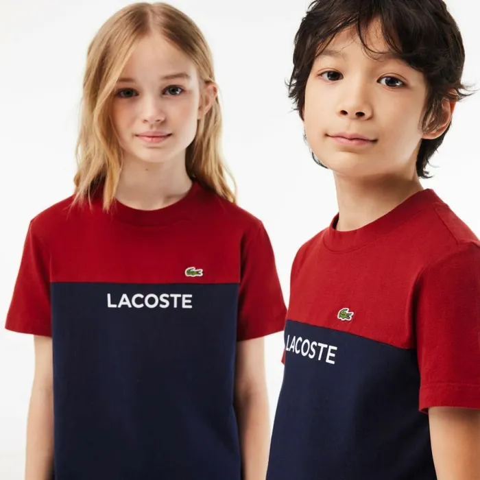 TShirts and Tops Kids Lacoste Kids Colorblock Organic Cotton Jersey TShirt Bordeaux Navy Blue Iqf