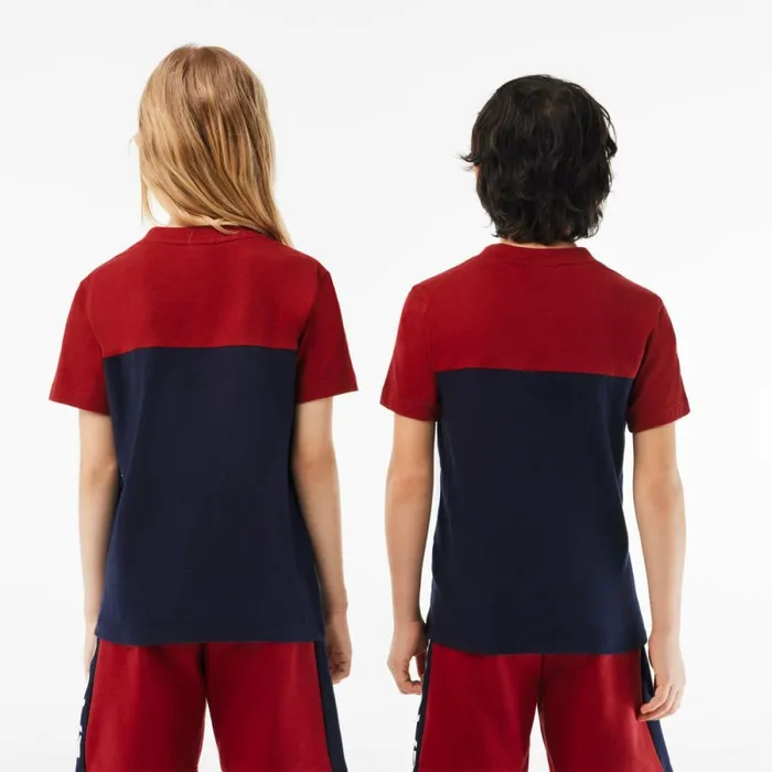 TShirts and Tops Kids Lacoste Kids Colorblock Organic Cotton Jersey TShirt Bordeaux Navy Blue Iqf